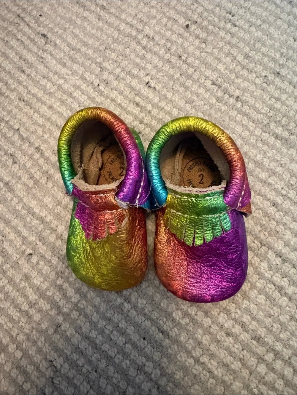 Freshly Picked Rainbow Metallic Fringe Kids Moccasins